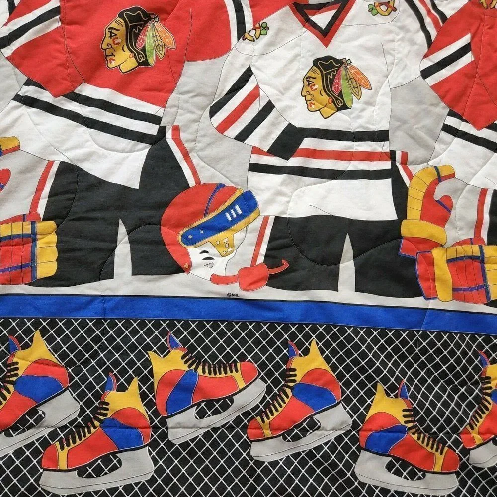 Vintage Chicago Blackhawks Twin Comforter Blanket Ice Hockey Tommy Hawk